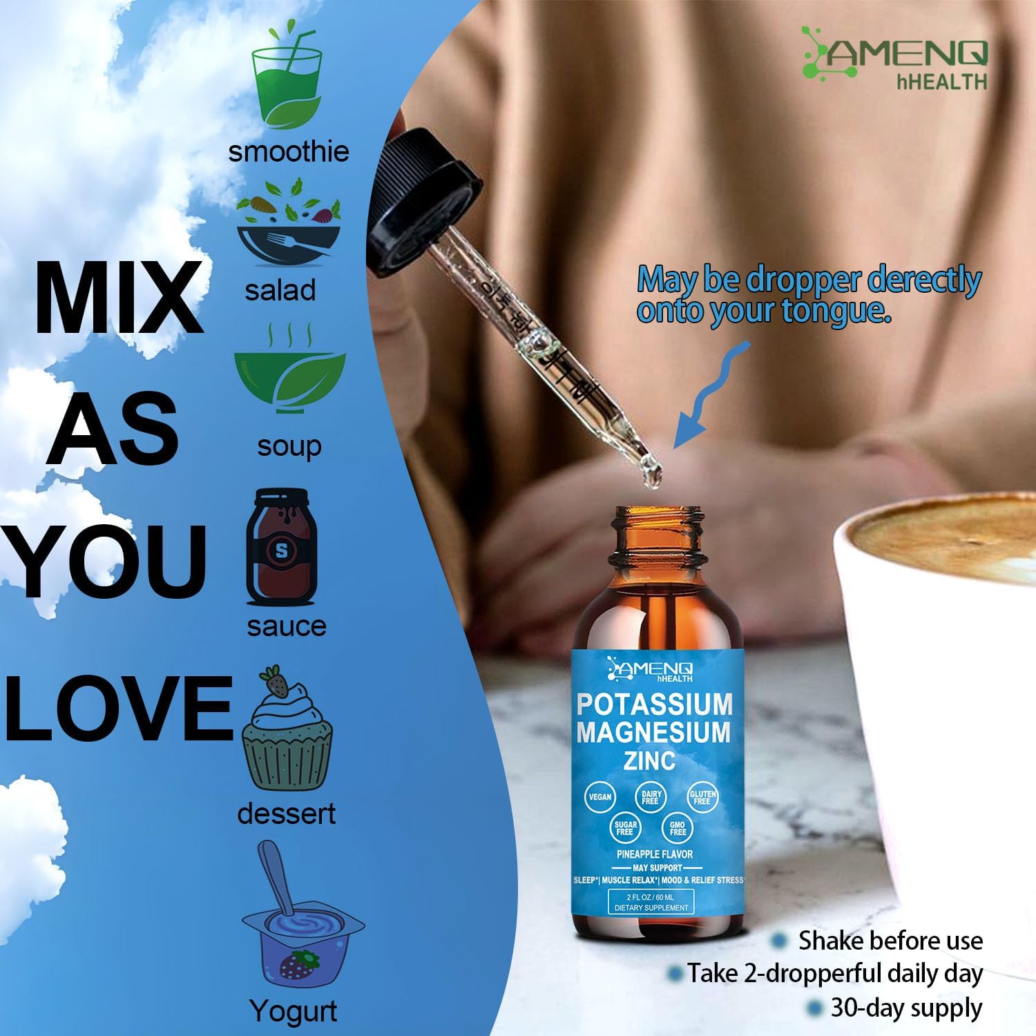 Liquid Cortisol Supplement with Potassium and Magnesium - Stress Relief and Electrolyte Support Drops