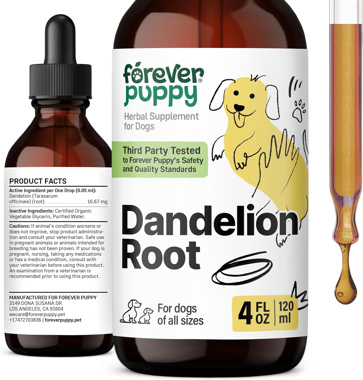 Liquid Dandelion Root Kidney Health Supplement for Dogs - Cleansing Drops for Large, Medium, Small Breeds - Detox Formula with Dandelion Extract - 4 oz Bottle