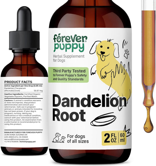 Liquid Dandelion Root Kidney Health Supplement for Dogs - 2 oz - Large, Medium & Small Breed Kidney Cleanse Drops - Detox with Dandelion Root Extract