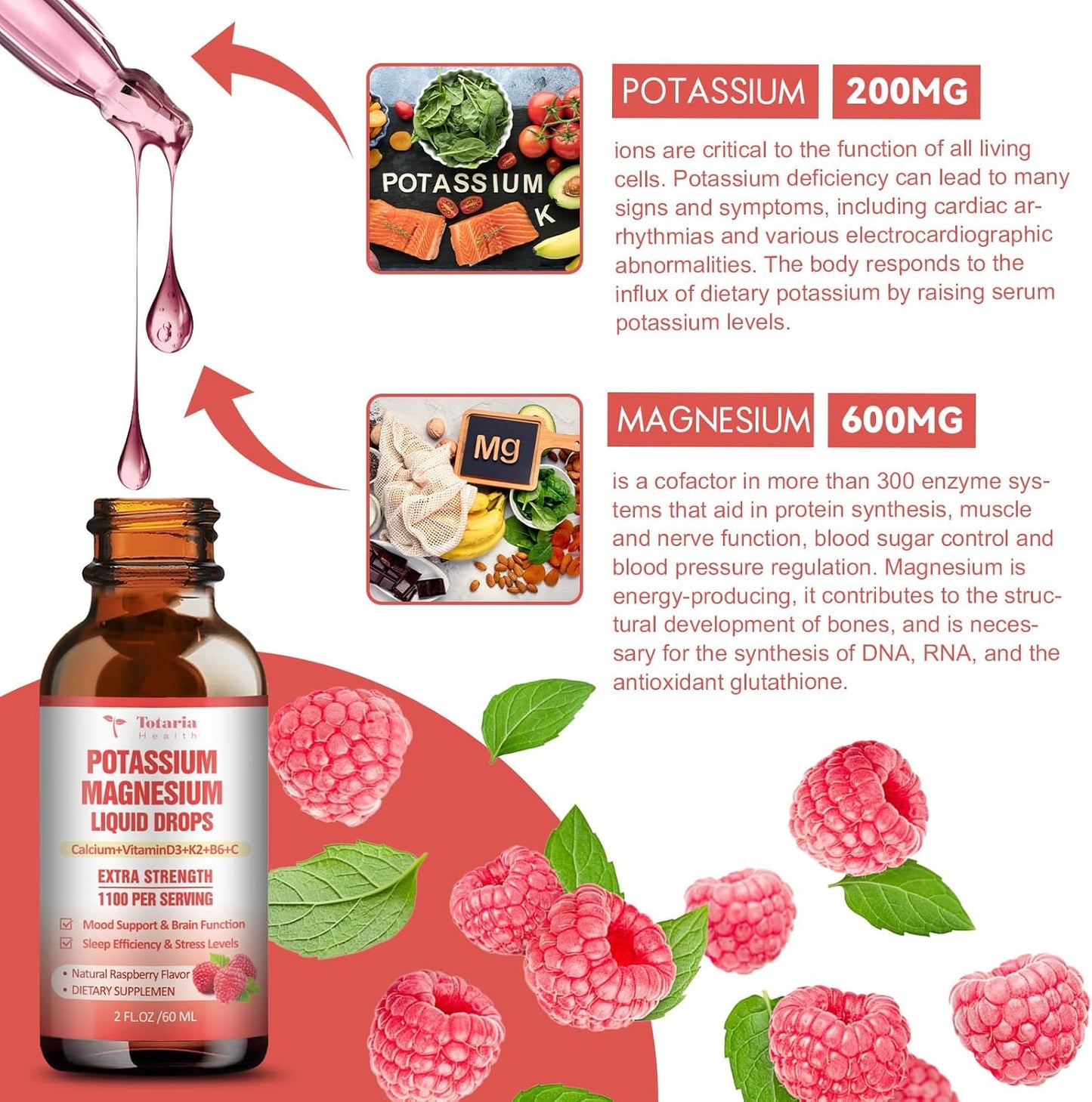 Liquid Drops Supplement with Lions Mane and Potassium Magnesium