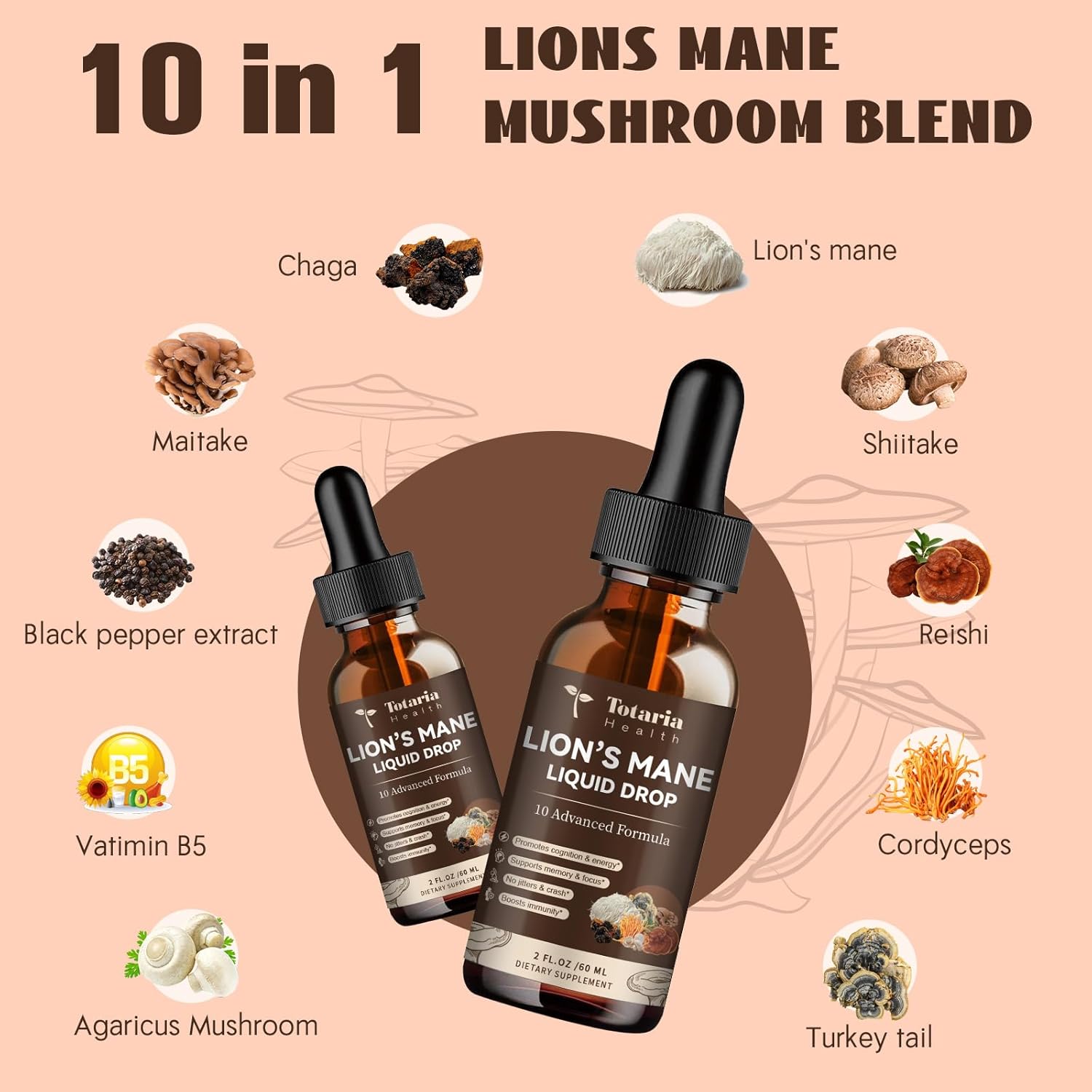 Liquid Drops Supplement with Lions Mane and Potassium Magnesium
