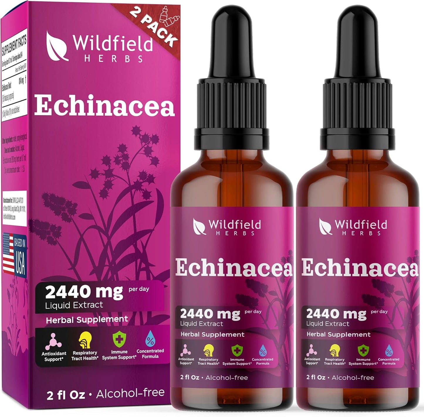 Liquid Echinacea Extract Drops - 2440mg Echinacea Root Tincture, 2 Month Supply, Alcohol-Free - 4 Oz, Pack of 2