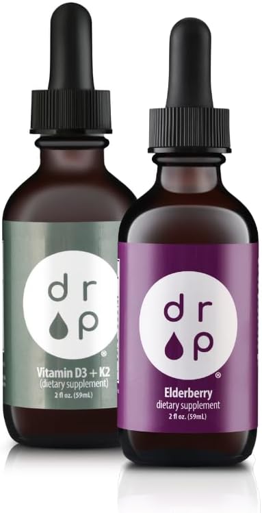 Liquid Elderberry Drops and Vitamin D3+K2 Drops Bundle - Immune Support Supplement Package