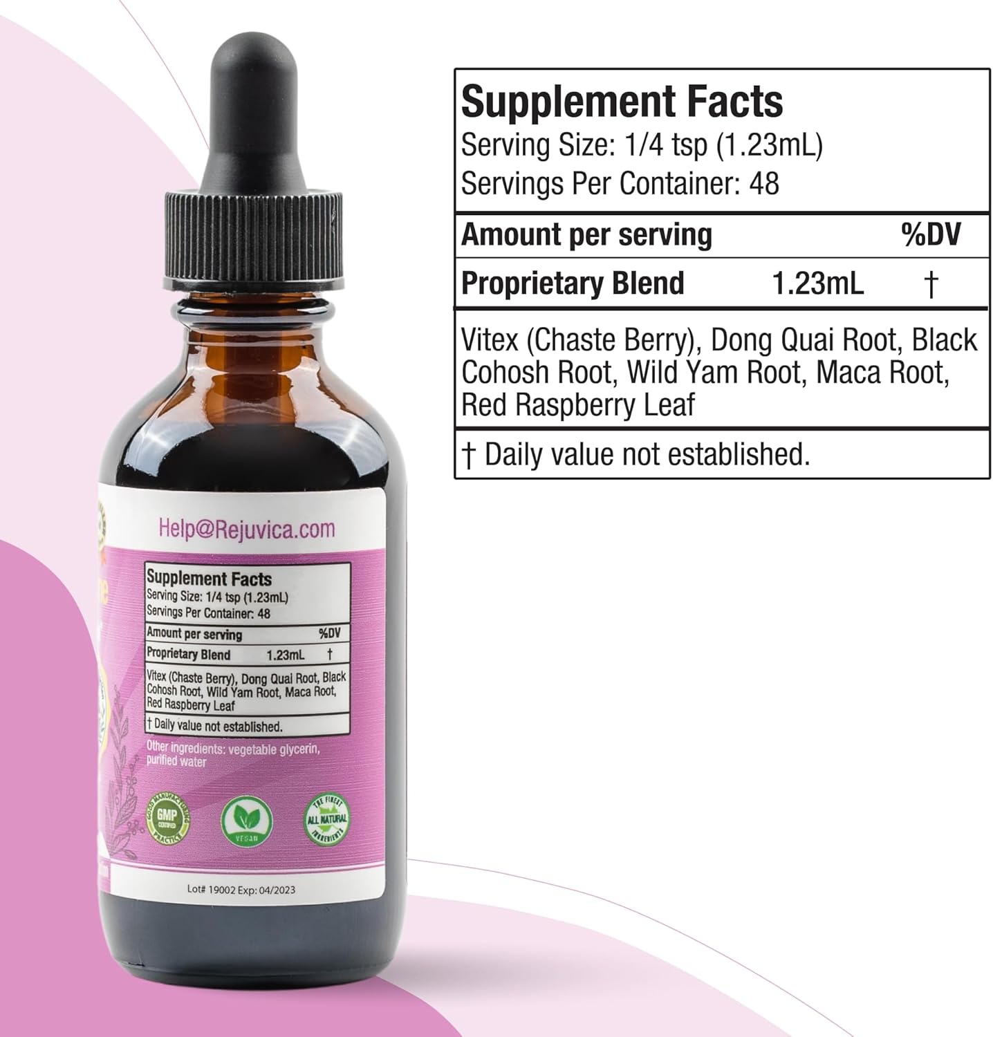 Liquid Female Balance Support Supplement with Vitex, Dong Quai, Black Cohosh, Maca Wild Yam - Enhanced Absorption for Women's Health by Rejuvica Health