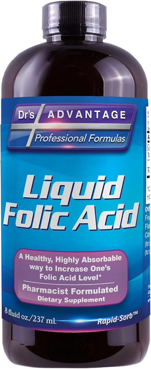 Liquid Folic Acid 800 MCG - Dr's Advantage 8 oz. Supplement for Health and Beauty