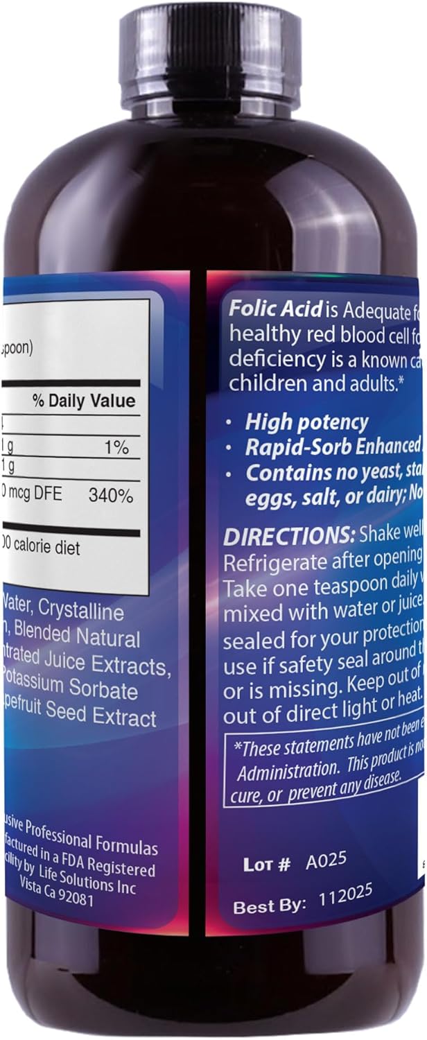 Liquid Folic Acid 800 MCG - Dr's Advantage 8 oz. Supplement for Health and Beauty