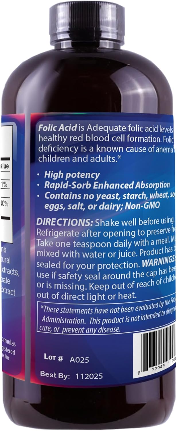 Liquid Folic Acid 800 MCG - Dr's Advantage 8 oz. Supplement for Health and Beauty