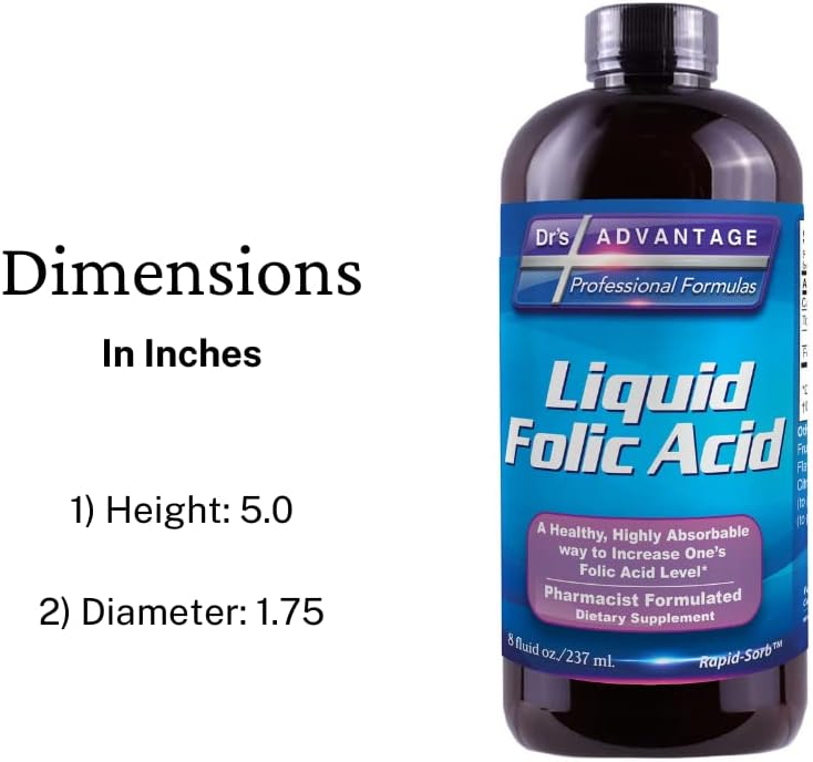 Liquid Folic Acid 800 MCG - Dr's Advantage 8 oz. Supplement for Health and Beauty