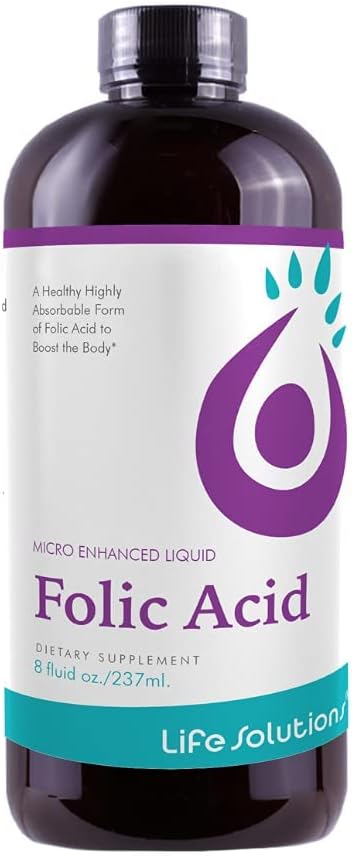 Liquid Folic Acid Dietary Supplement - 800 mcg Per Serving for Easy Absorption and Maximum Effectiveness - 8 fl oz Life Solutions