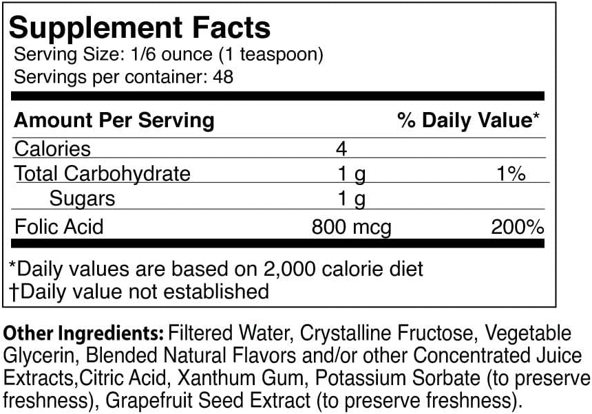 Liquid Folic Acid Dietary Supplement - 800 mcg Per Serving for Easy Absorption and Maximum Effectiveness - 8 fl oz Life Solutions