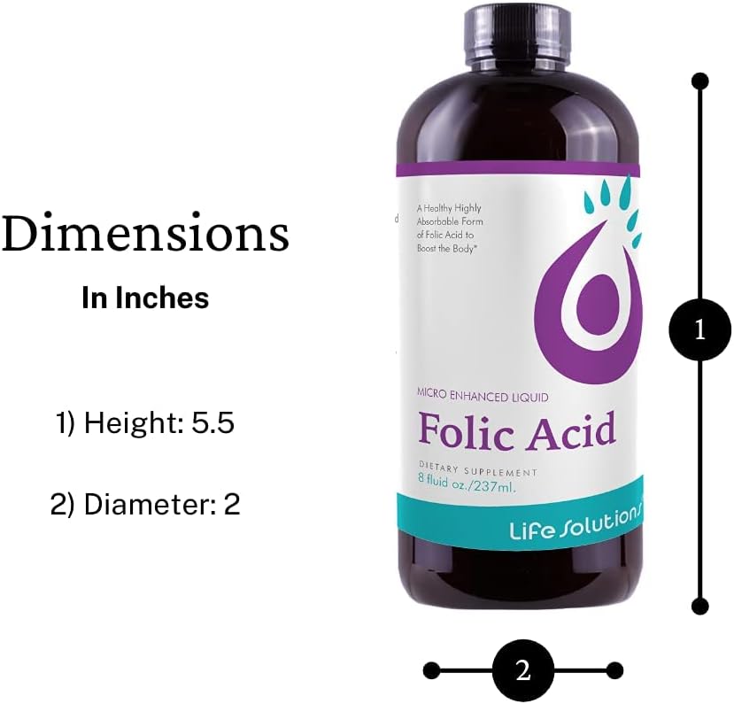 Liquid Folic Acid Dietary Supplement - 800 mcg Per Serving for Easy Absorption and Maximum Effectiveness - 8 fl oz Life Solutions