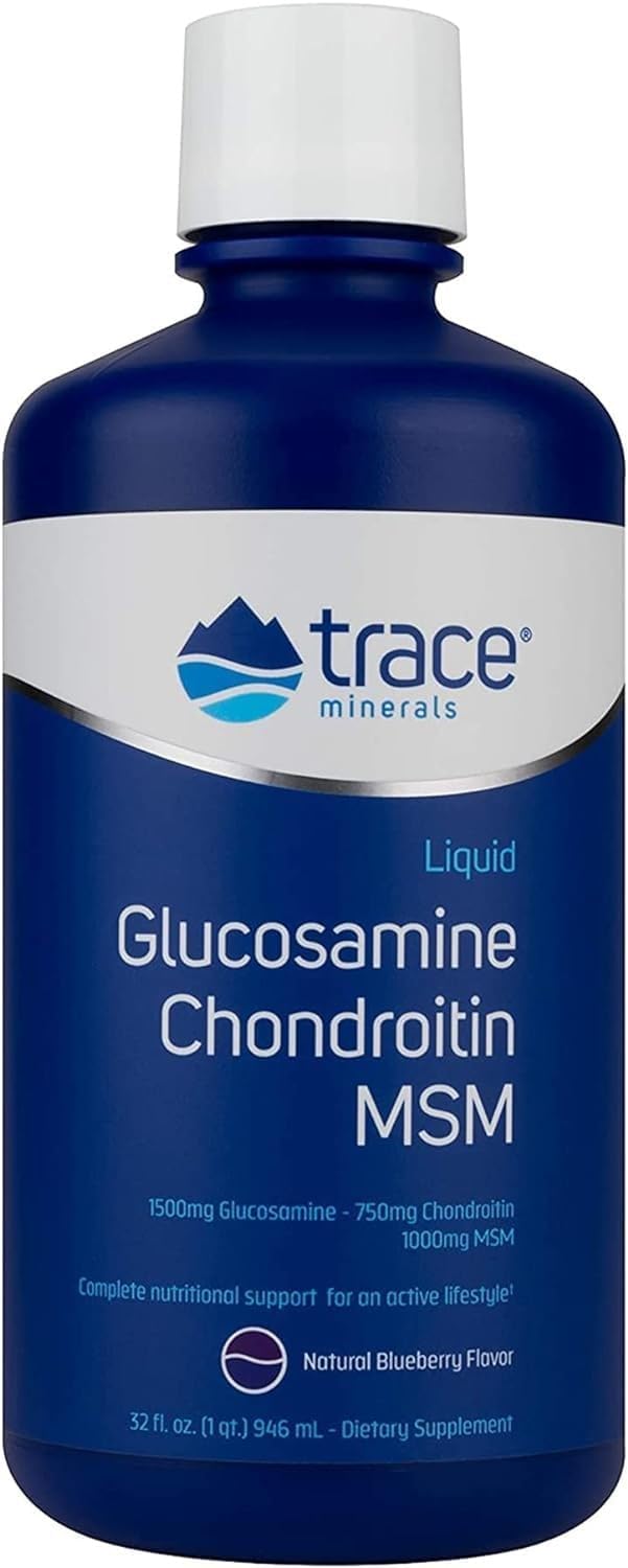 Liquid Glucosamine Chondroitin MSM Supplement with Trace Minerals for Bone & Joint Health - Mobility Support - Blueberry Flavor - 32 fl oz