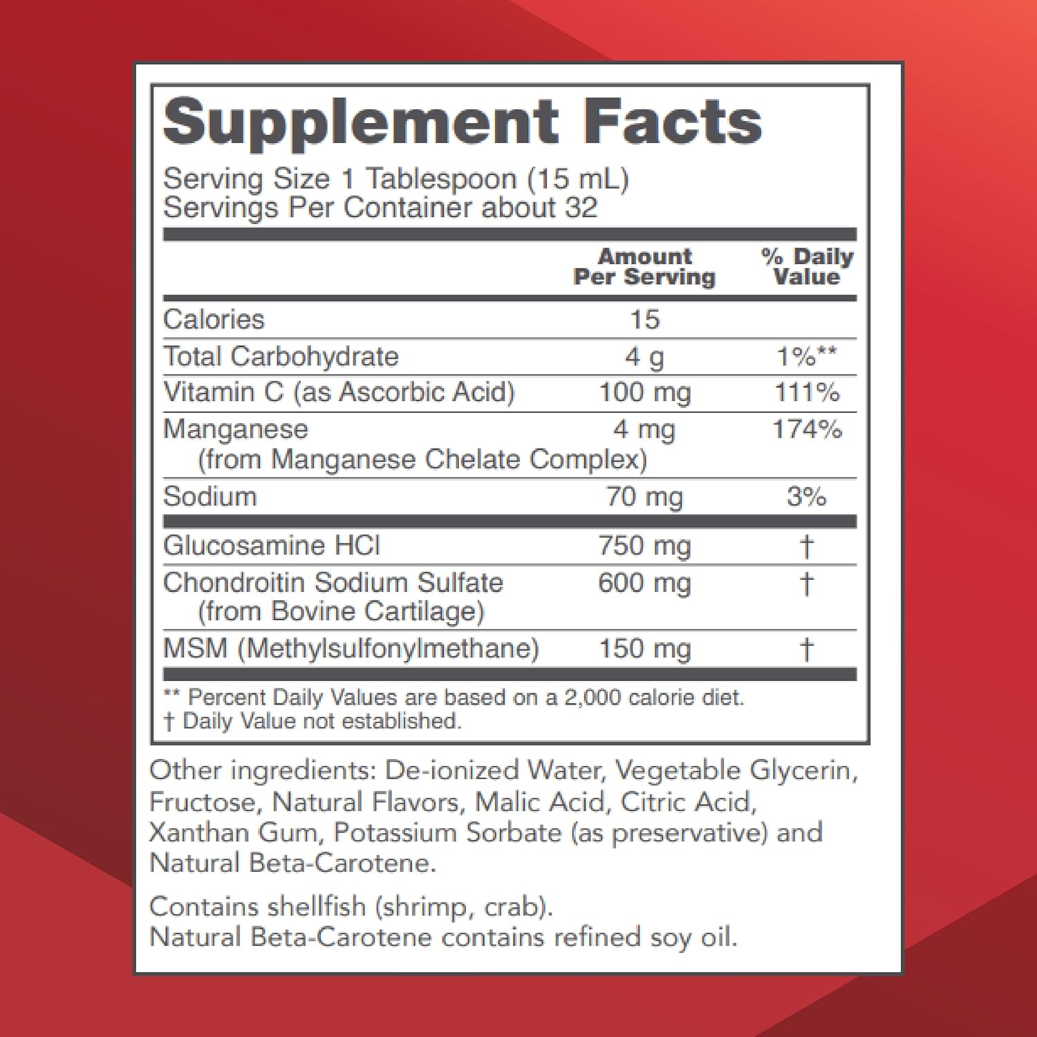 Liquid Glucosamine & Chondroitin with MSM - Joint Support Supplement - Egg & Dairy Free - 16 fl oz