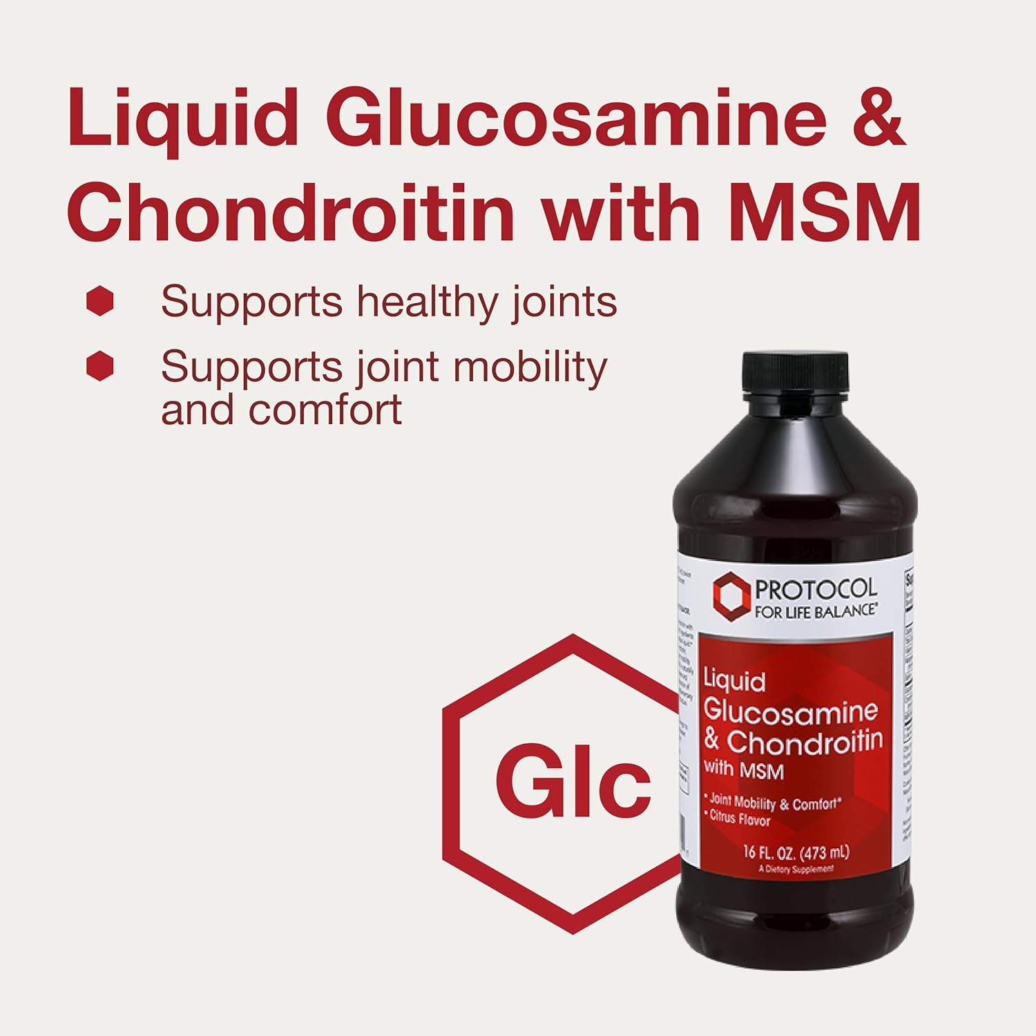 Liquid Glucosamine & Chondroitin with MSM - Joint Support Supplement - Egg & Dairy Free - 16 fl oz