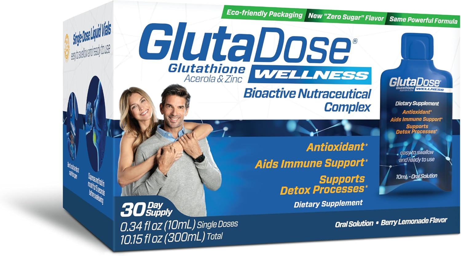 Liquid Glutathione Supplement with Lemon Berry Flavor, Acerola Energy Booster with Zinc, Daily Vitamins & Minerals in Liquid Vials for Auto-Immune Support