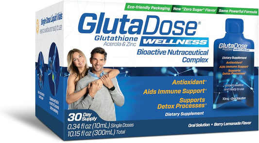 Liquid Glutathione Supplement with Lemon Berry Flavor, Acerola Energy Booster with Zinc, Daily Vitamins & Minerals in Liquid Vials for Auto-Immune Support