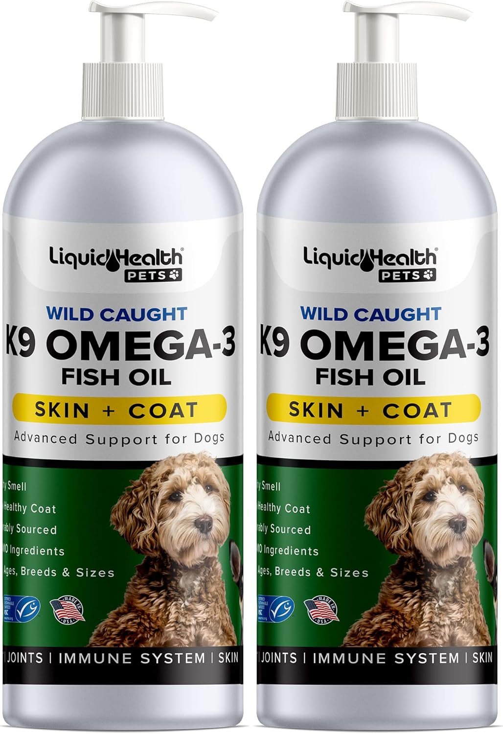 Liquid Health Pets K9 Omega 3 Fish Oil for Dogs - 16 Oz Liquid Supplement with EPA, DPA, DHA for Joint, Immunity, Brain & Heart Health, Reduces Itching and Shedding