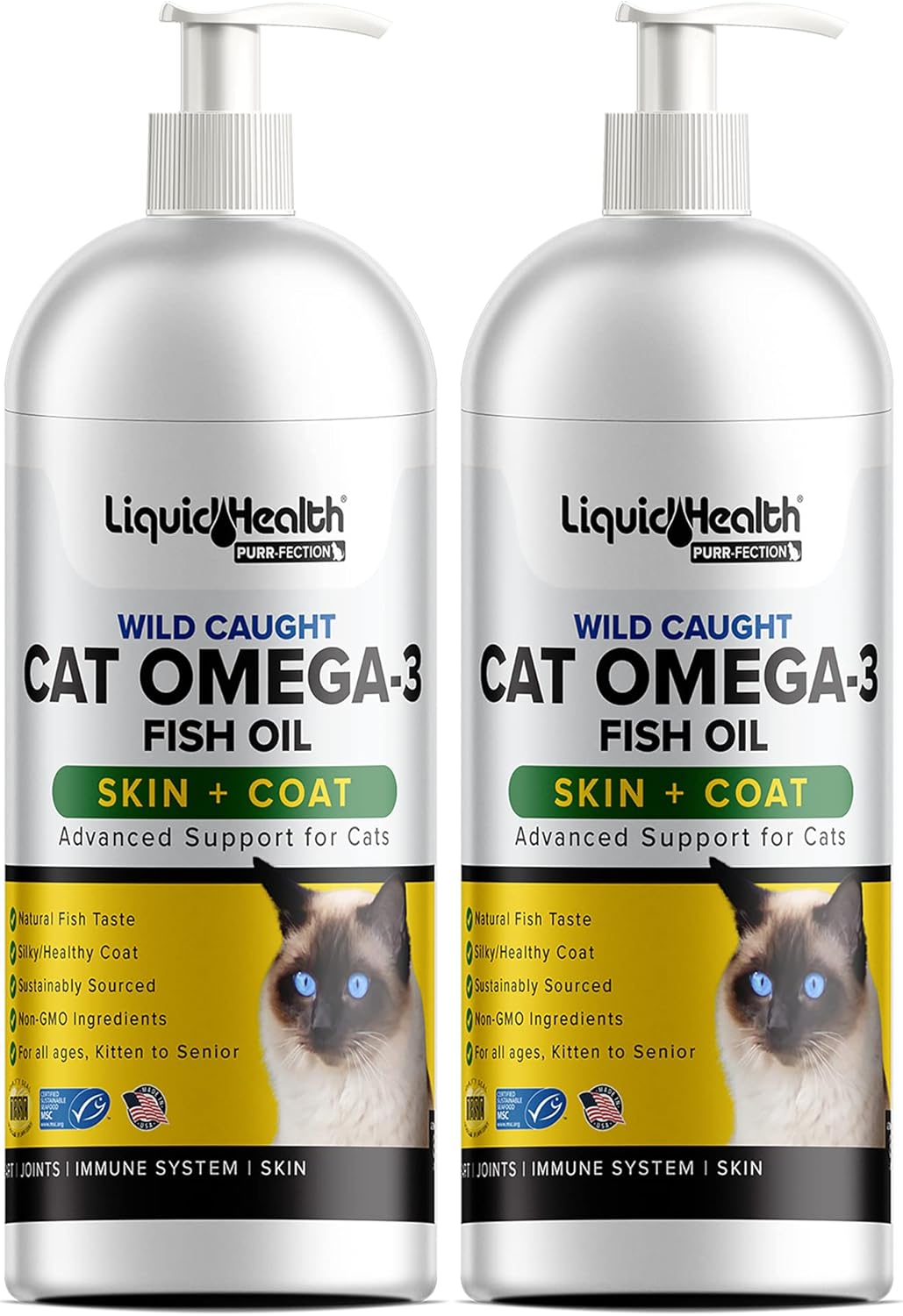 Liquid Health Pets Purr-Fection Omega 3 Fish Oil for Cats - Supports Joint, Immunity, Brain, and Heart Health - Liquid Omega 3 Supplement with EPA+DPA+DHA - Reduce Itching - 2 Pack