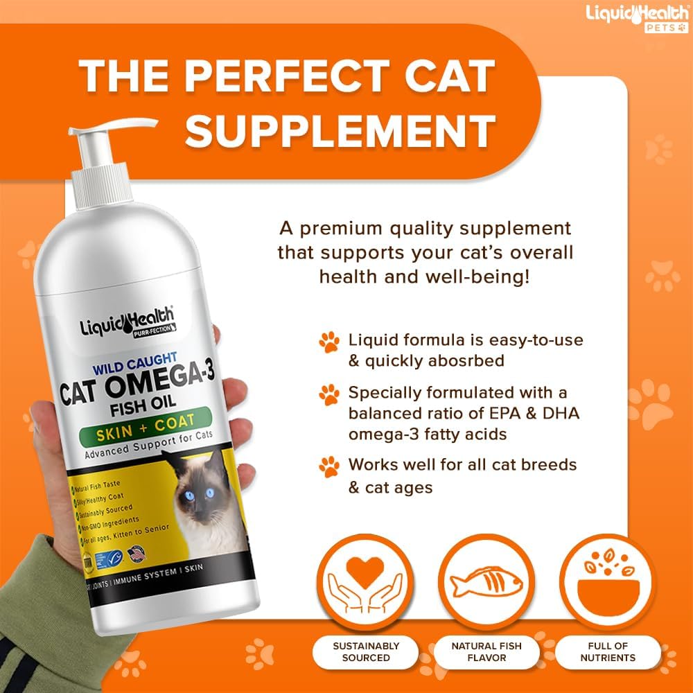 Liquid Health Pets Purr-Fection Omega 3 Fish Oil for Cats - Supports Joint, Immunity, Brain, and Heart Health - Liquid Omega 3 Supplement with EPA+DPA+DHA - Reduce Itching - 2 Pack
