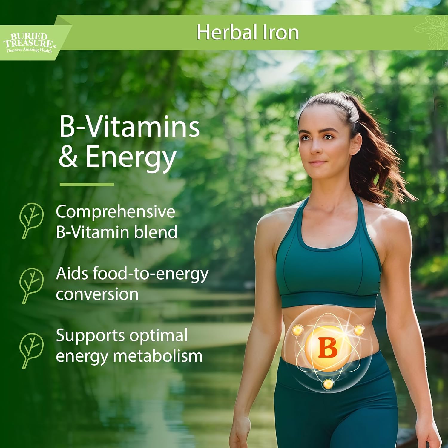 Liquid Herbal Iron Supplement with Vitamin C & B Complex - 48 Servings, Iron-rich Greens, Vegan Formula for Men and Women