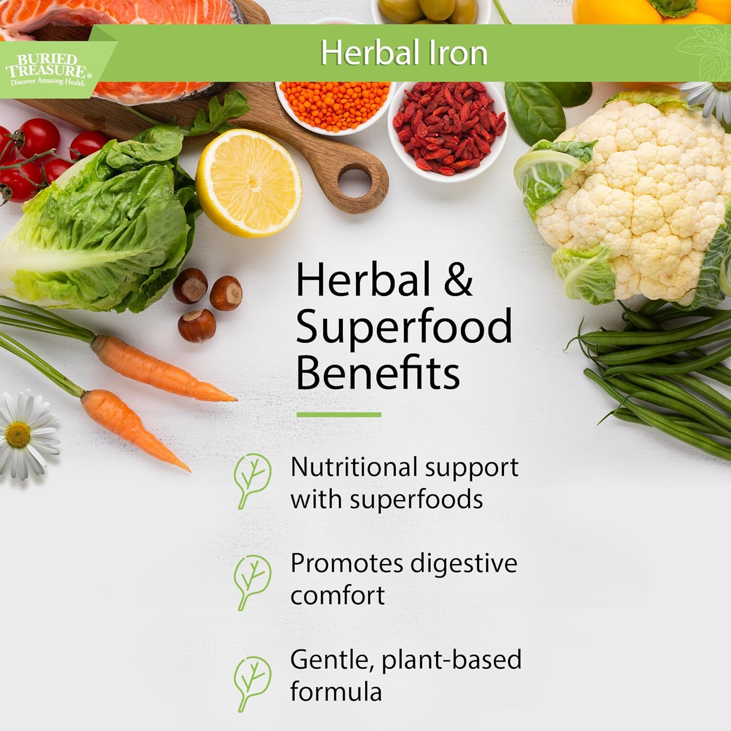 Liquid Herbal Iron Supplement with Vitamin C & B Complex - 48 Servings, Iron-rich Greens, Vegan Formula for Men and Women