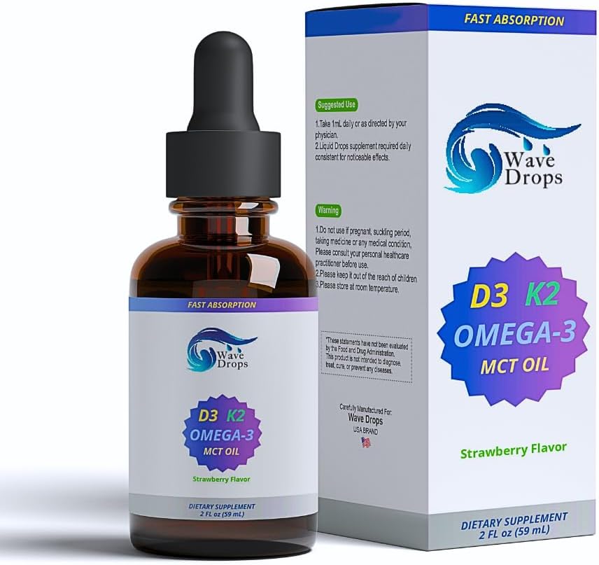 Liquid Immune Booster with Vitamin D3, K2, MCT Oil, and Omega 3 for Brain Function and Energy - 2 Fl Oz