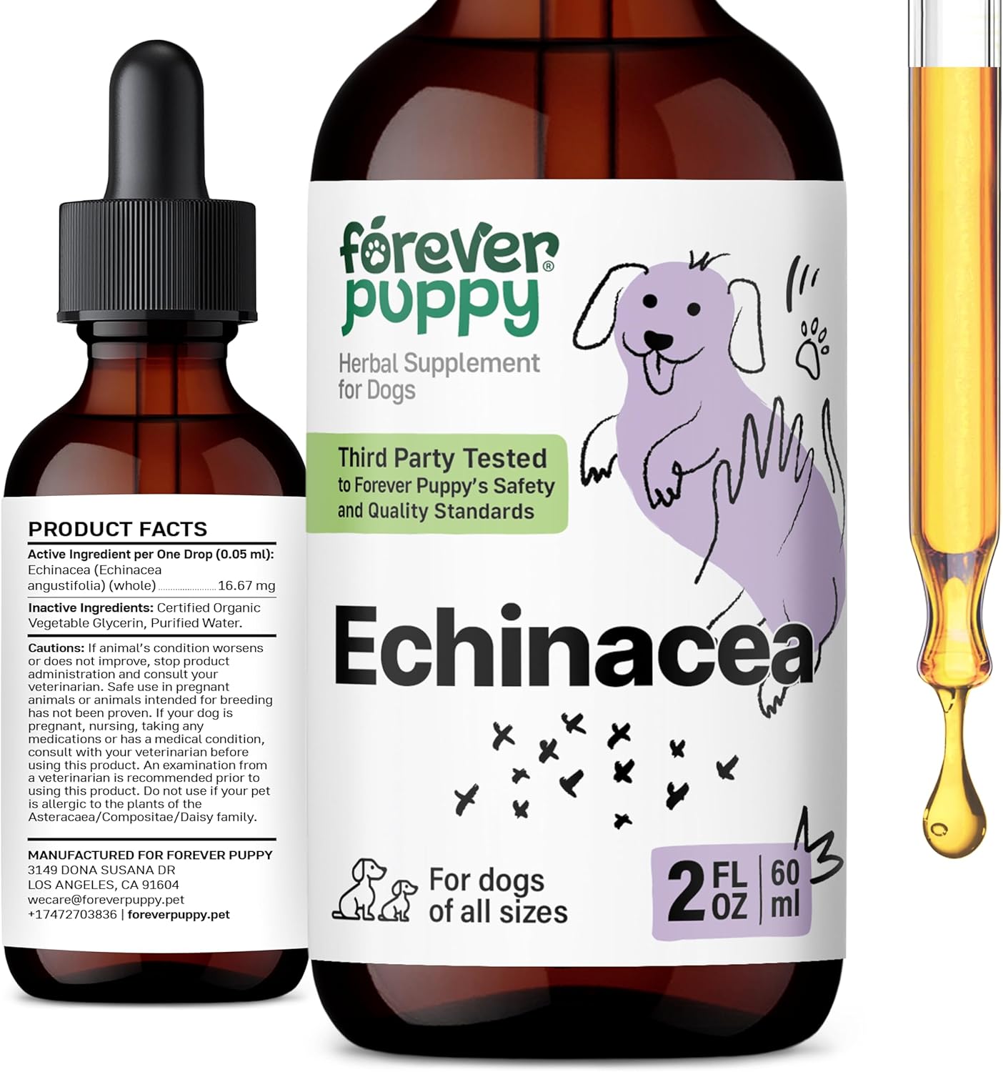 Liquid Immune Support Supplement for Dogs - Echinacea Drops for Respiratory Health & Immunity - 2 oz Bottle for All Breeds & Sizes
