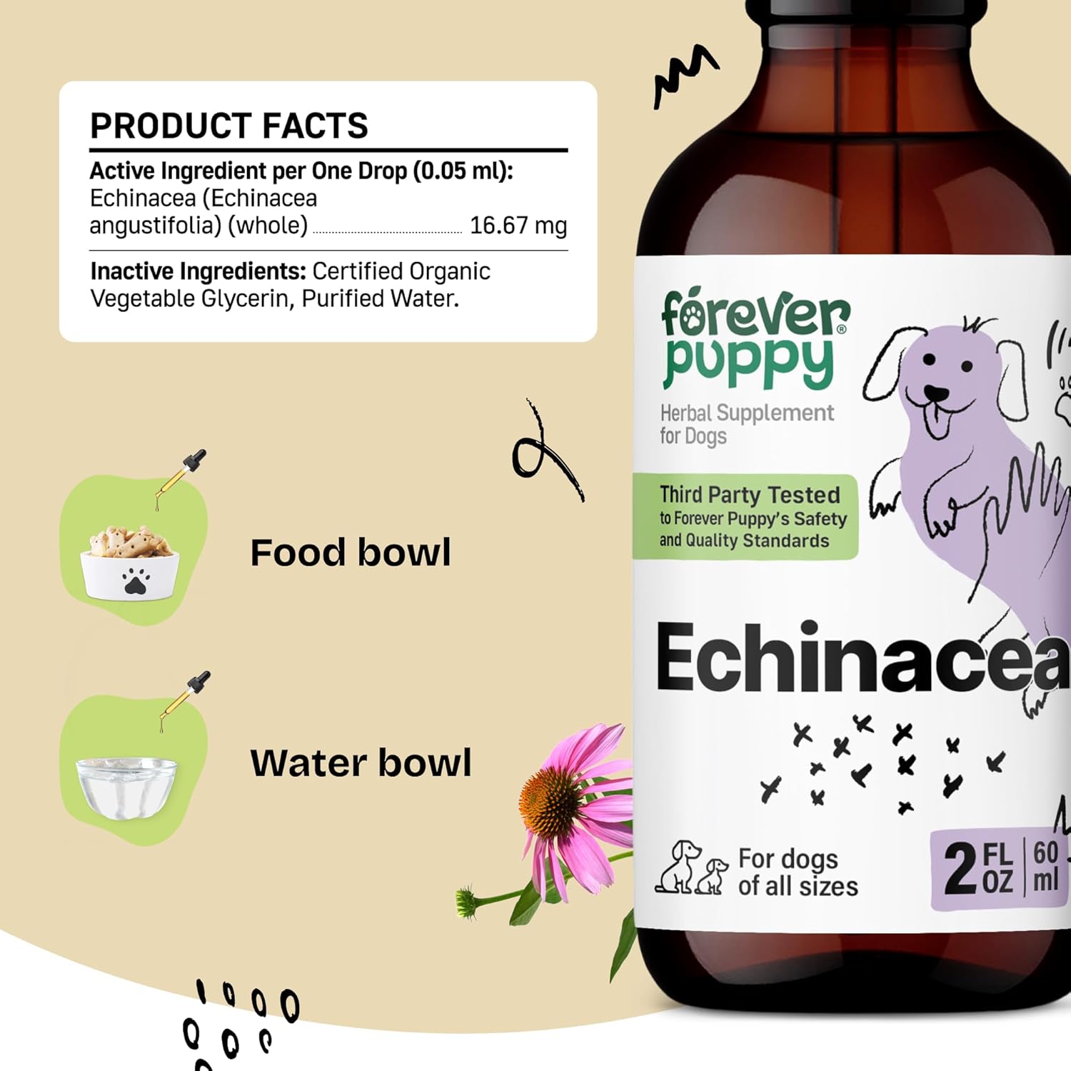 Liquid Immune Support Supplement for Dogs - Echinacea Drops for Respiratory Health & Immunity - 2 oz Bottle for All Breeds & Sizes