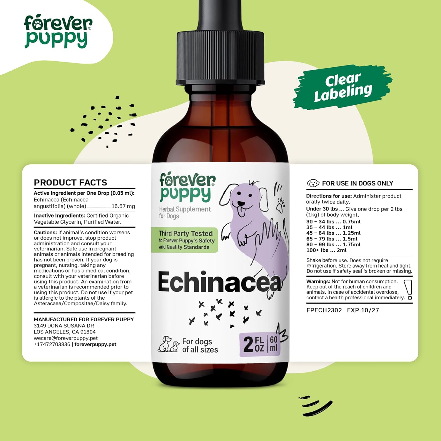 Liquid Immune Support Supplement for Dogs - Echinacea Drops for Respiratory Health & Immunity - 2 oz Bottle for All Breeds & Sizes