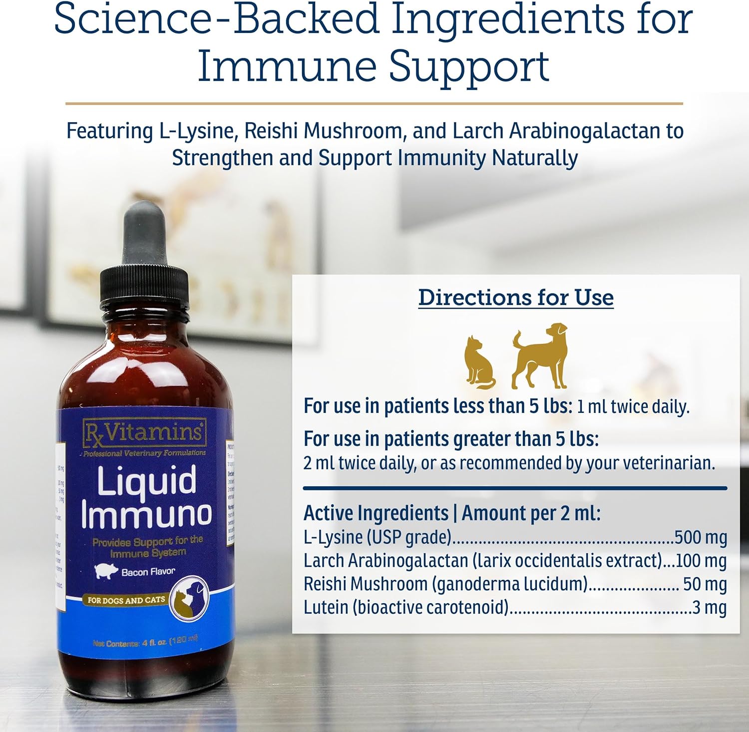 Liquid Immune Support Supplement for Dogs and Cats with Reishi Mushroom and L-Lysine - Enhances Immunity and Eye Health - 4 oz Bottle