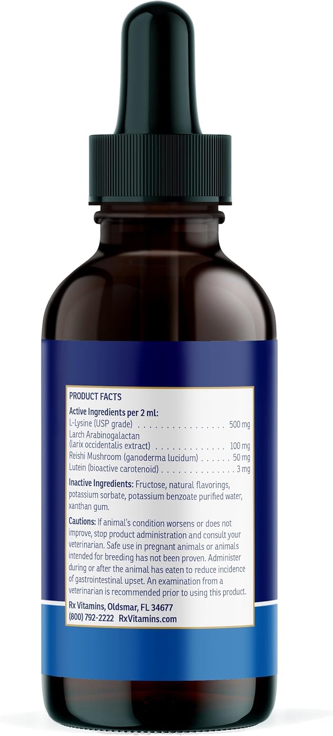 Liquid Immune Support Supplement for Dogs and Cats with Reishi Mushroom and L-Lysine - Enhances Immunity and Eye Health - 4 oz Bottle