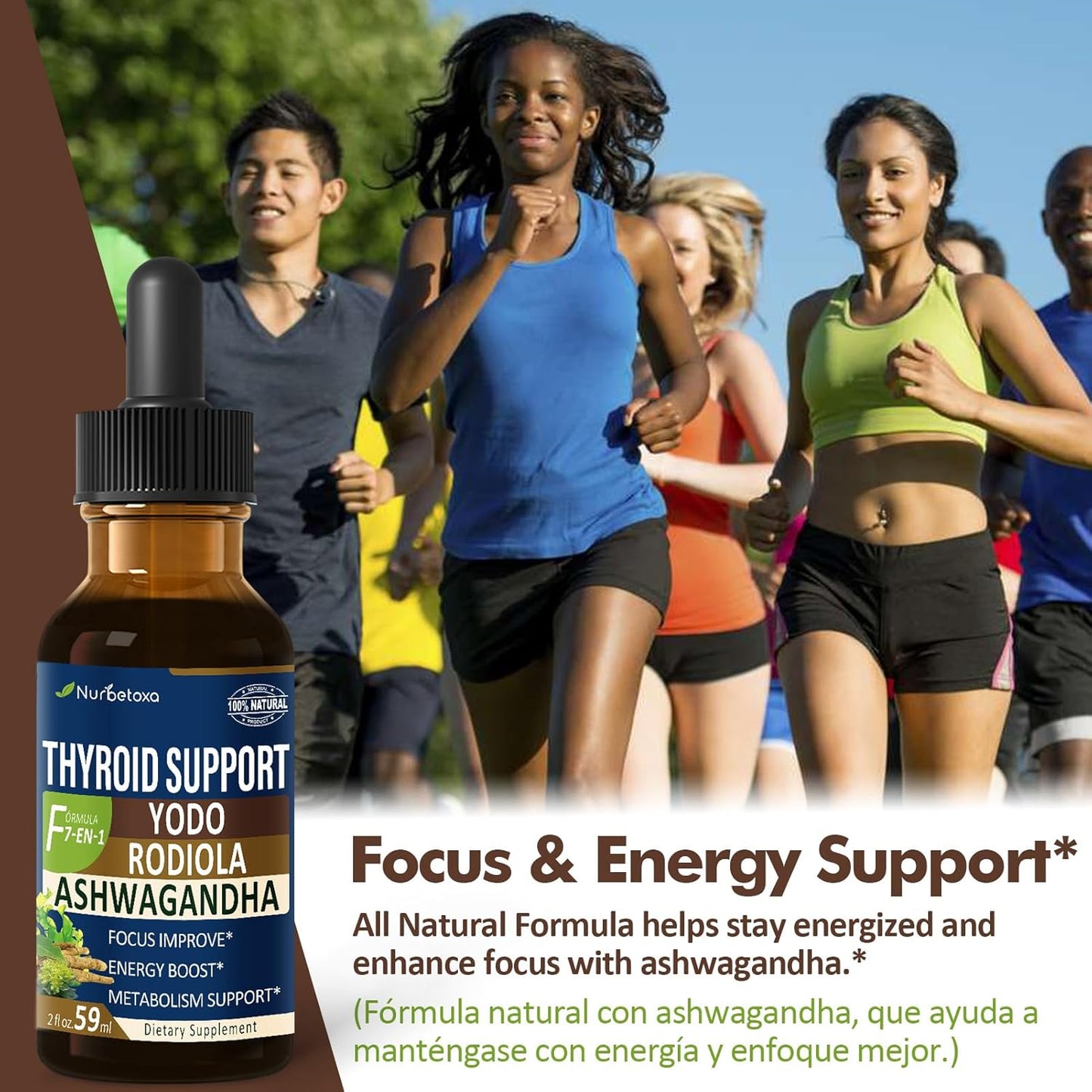 Liquid Iodine Supplement with Selenium for Thyroid Support - 2 oz Tincture with Ashwagandha & Rhodiola Extract - Nurbetoxa Thyroid Drops