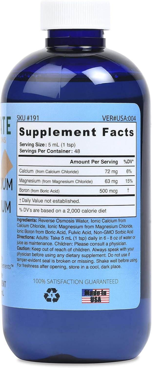 Liquid Ionic Calcium and Magnesium Supplement with Boron - 8 fl oz, 72 mg Calcium, 63 mg Magnesium, 500 mcg Boron