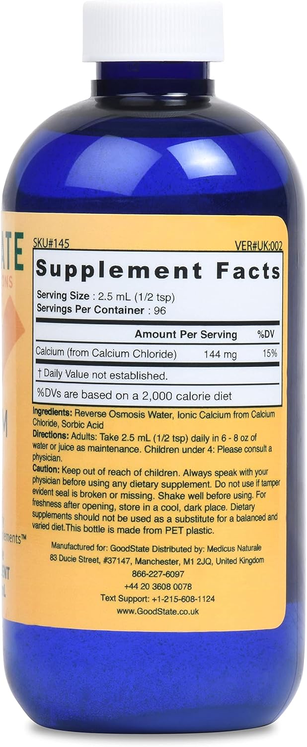 Liquid Ionic Calcium Supplement with Fulvic Acid - 96 Servings, 144mg Elemental - 8 fl oz