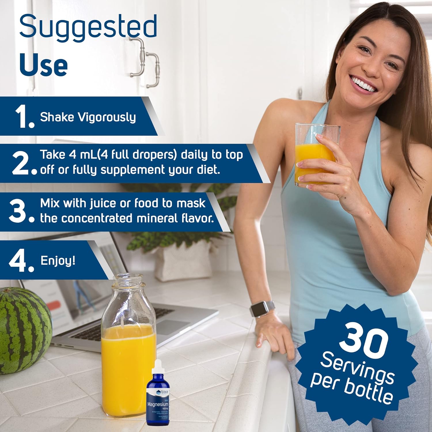 Liquid Ionic Magnesium Supplement - 400mg | Trace Minerals | 4 fl oz - 30 Servings