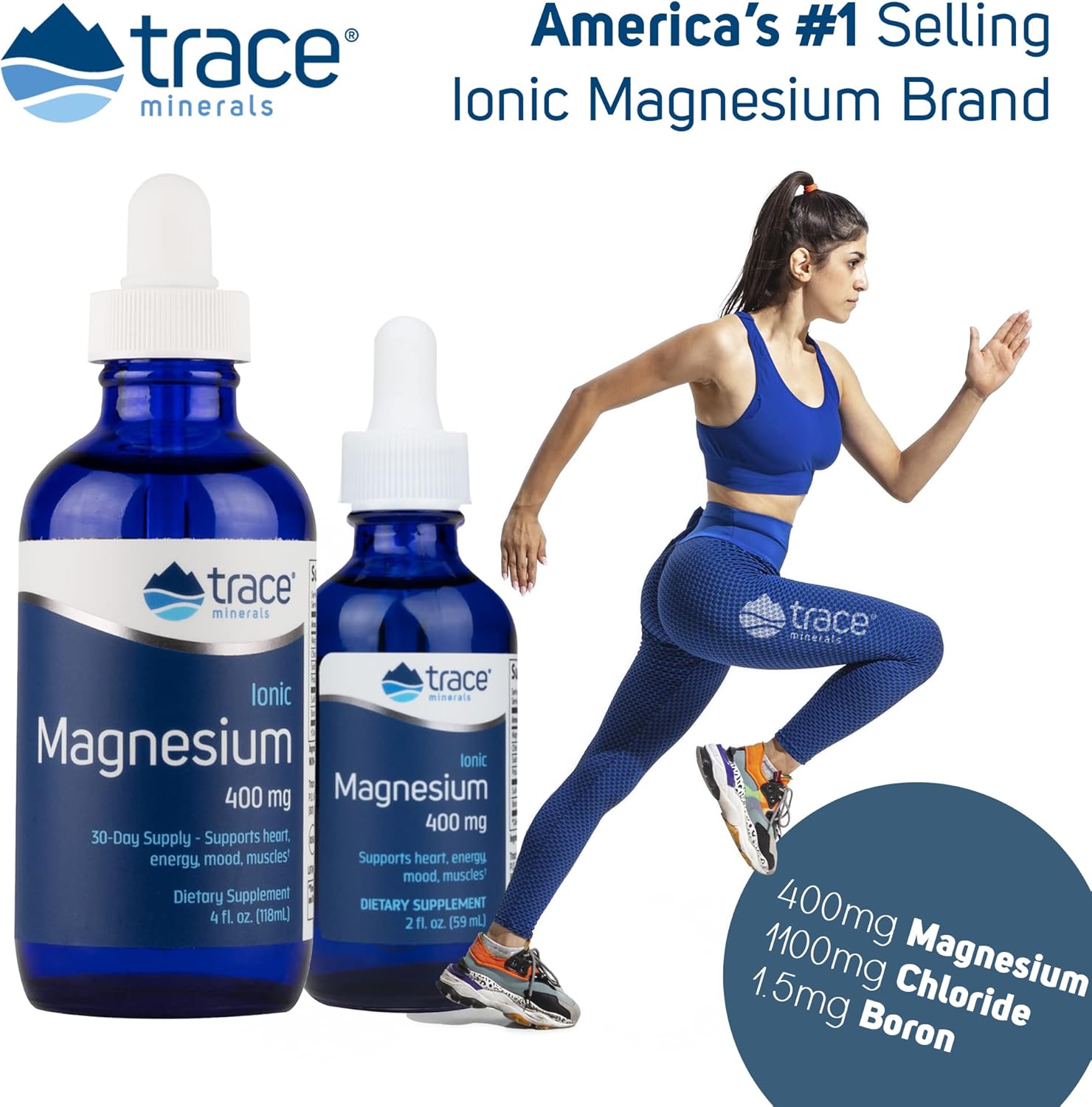 Liquid Ionic Magnesium Supplement - 400mg | Trace Minerals | 4 fl oz - 30 Servings