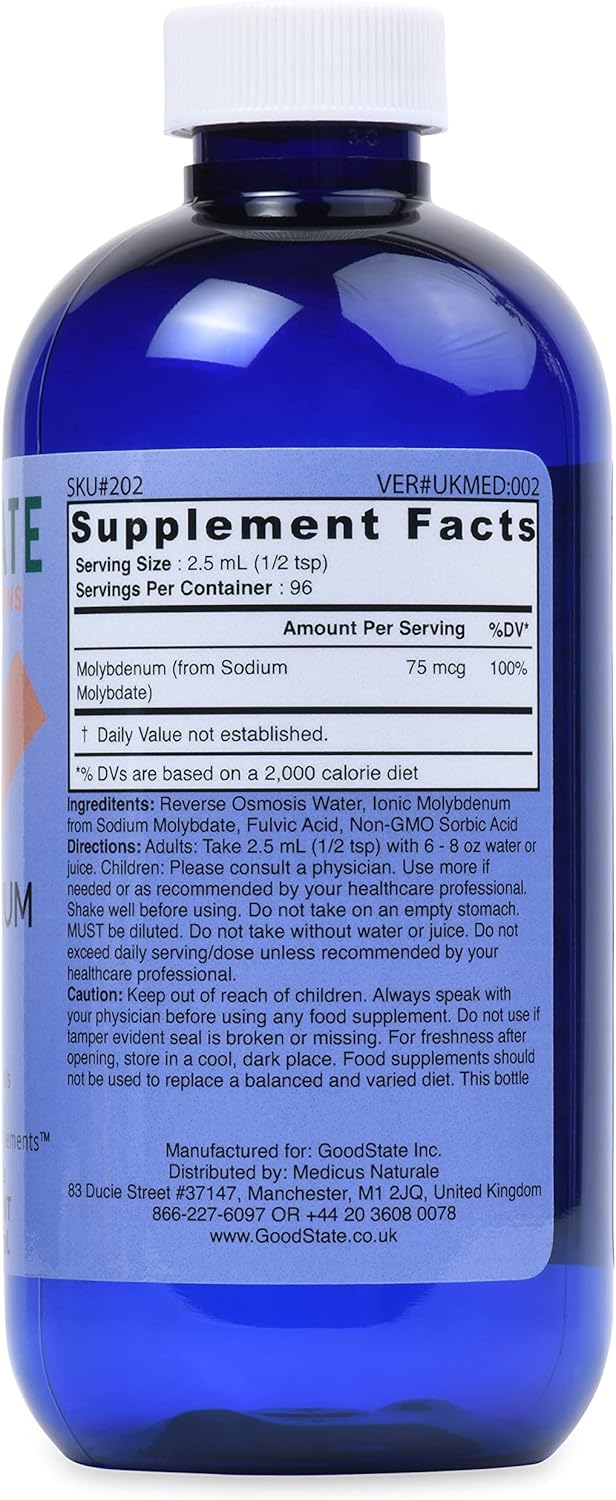 Liquid Ionic Molybdenum Supplement - 96 Servings, 2mg Elemental + 2mg Fulvic Acid - 8 fl oz Bottle