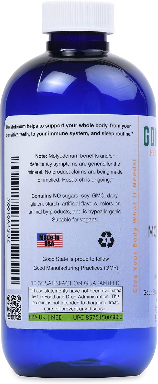 Liquid Ionic Molybdenum Supplement - 96 Servings, 2mg Elemental + 2mg Fulvic Acid - 8 fl oz Bottle