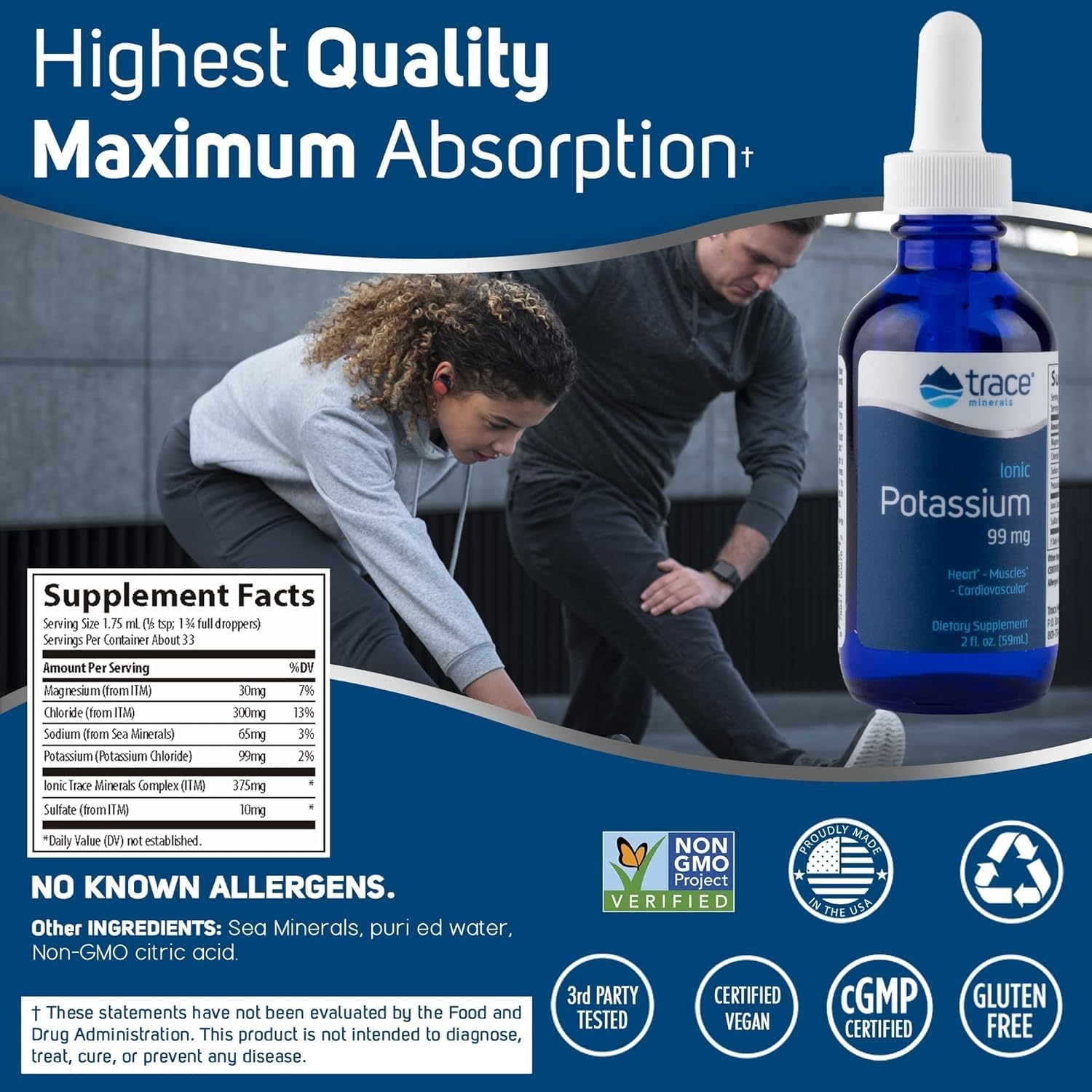 Liquid Ionic Potassium & Magnesium Supplement for Easy Absorption - Supports Brain & Muscle Function - Trace Minerals - 2 fl oz