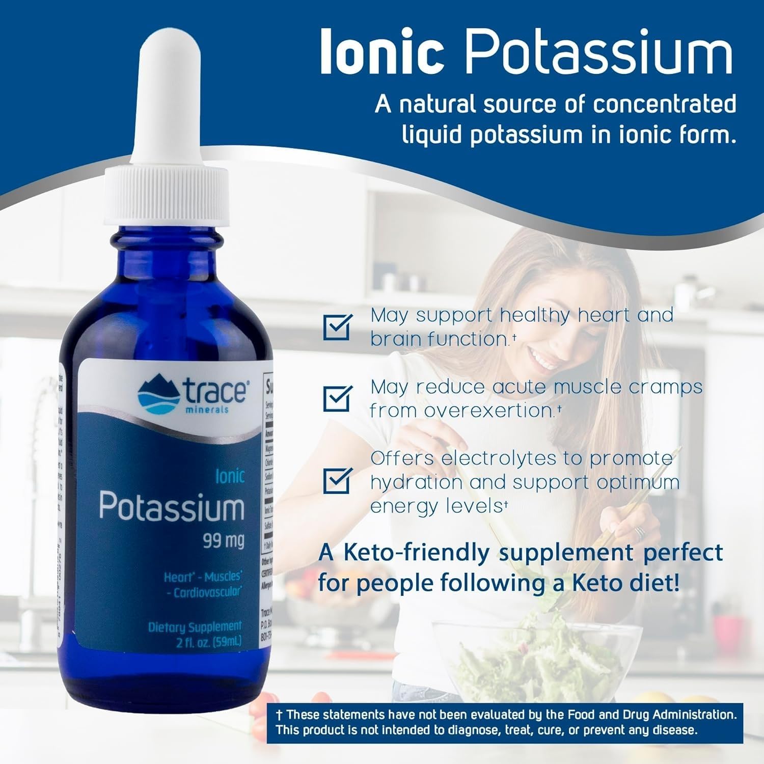 Liquid Ionic Potassium & Magnesium Supplement for Easy Absorption - Supports Brain & Muscle Function - Trace Minerals - 2 fl oz