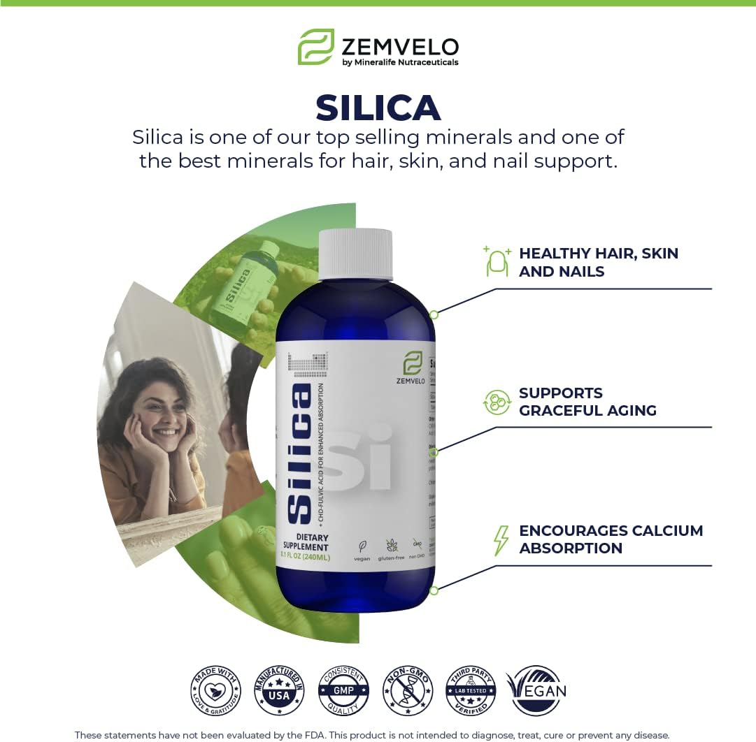 Liquid Ionic Silica Supplement for Hair, Skin, Nails & Joint Health - Collagen & Cartilage Support - 8 oz Bottle, 48 Day Supply
