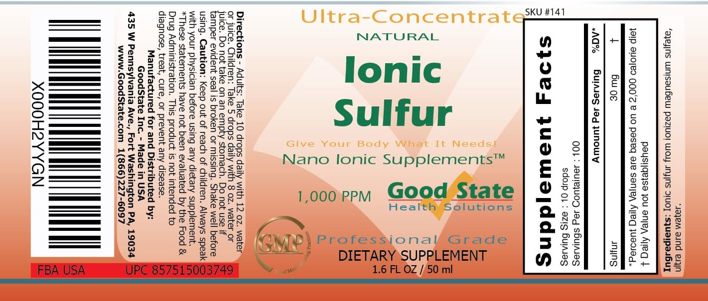 Liquid Ionic Sulfur Ultra Concentrate - 3000 mg per Bottle - 100 Servings - Easy Absorption