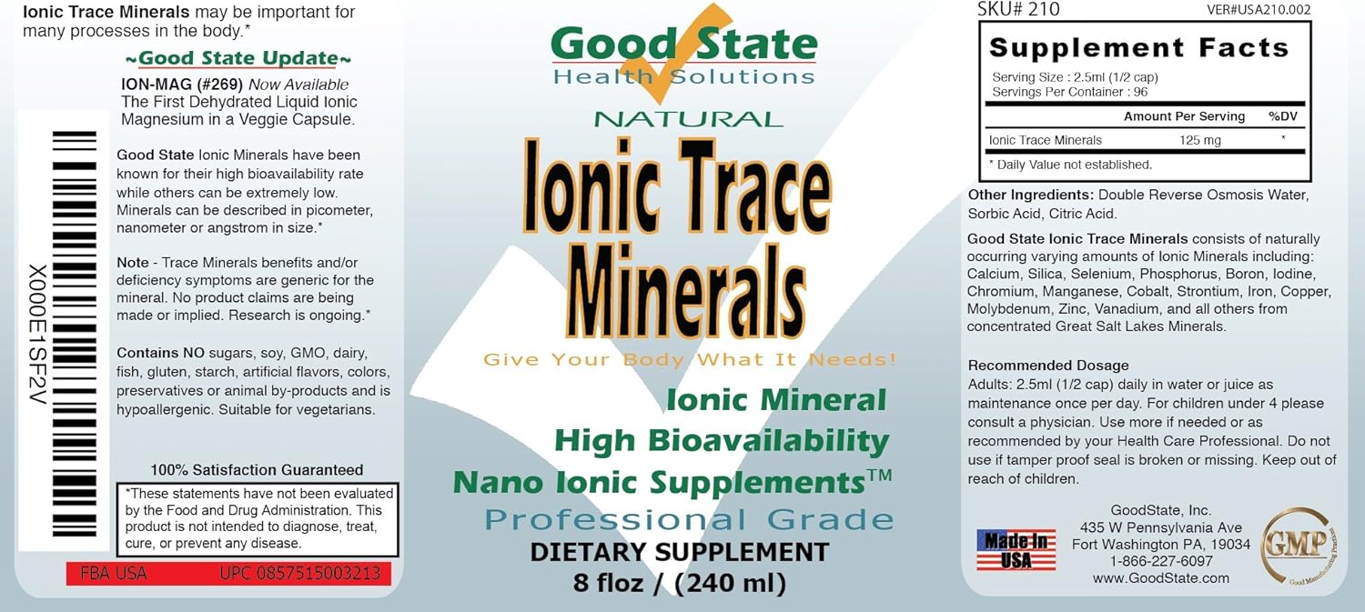 Liquid Ionic Trace Minerals - 96 Servings, 125 mg per Serving, 8 fl oz Bottle