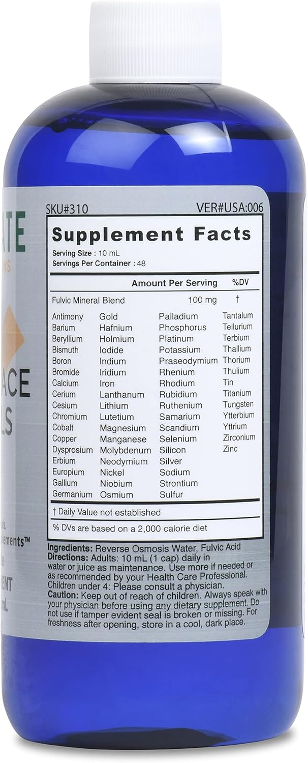 Liquid Ionic Trace Minerals Blend with Fulvic Acid | Essential Overall Health Support | 96 Servings, 125 Mg | 16 Fl oz Bottle