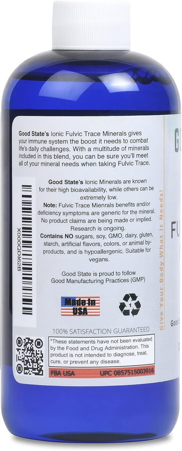 Liquid Ionic Trace Minerals Blend with Fulvic Acid | Essential Overall Health Support | 96 Servings, 125 Mg | 16 Fl oz Bottle