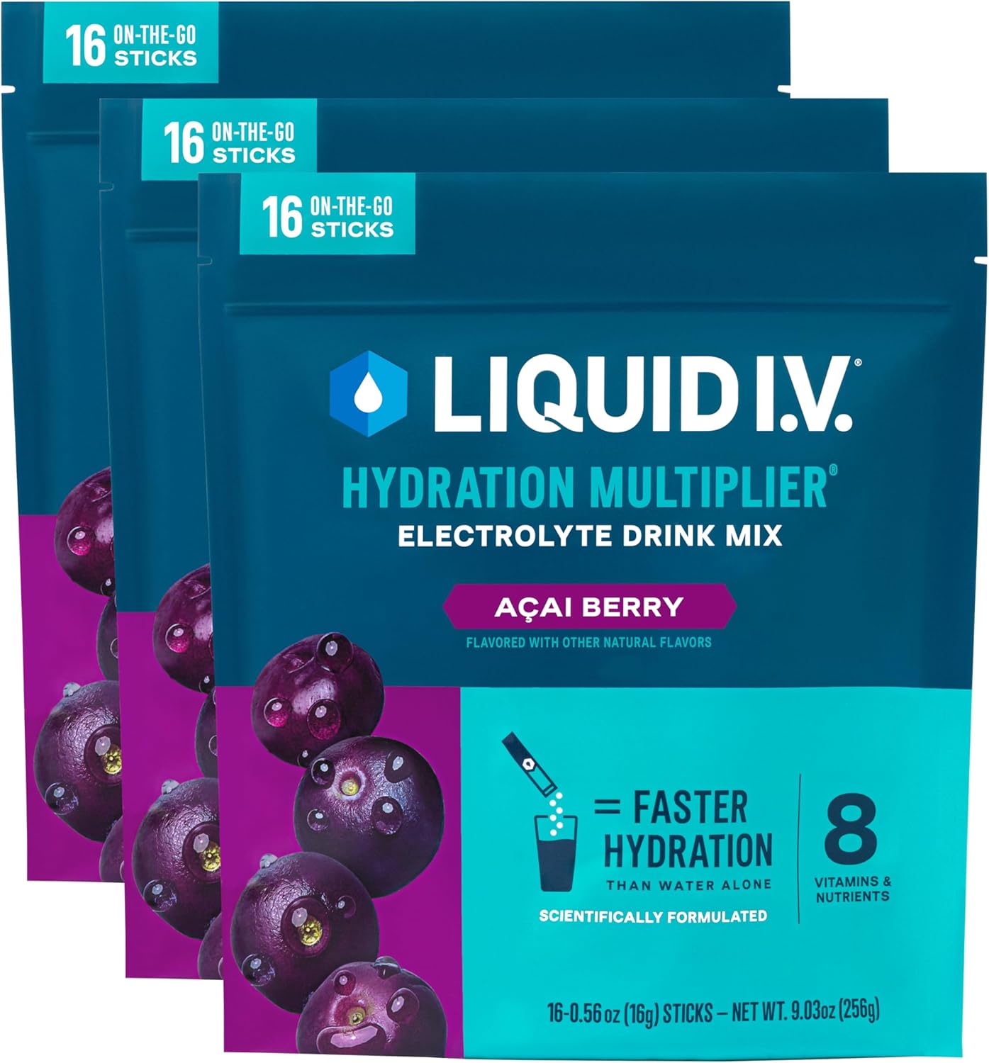 Liquid I.V.® Acai Berry Hydration Multiplier - Electrolyte Powder Drink Mix 3 Pack (48 Servings)