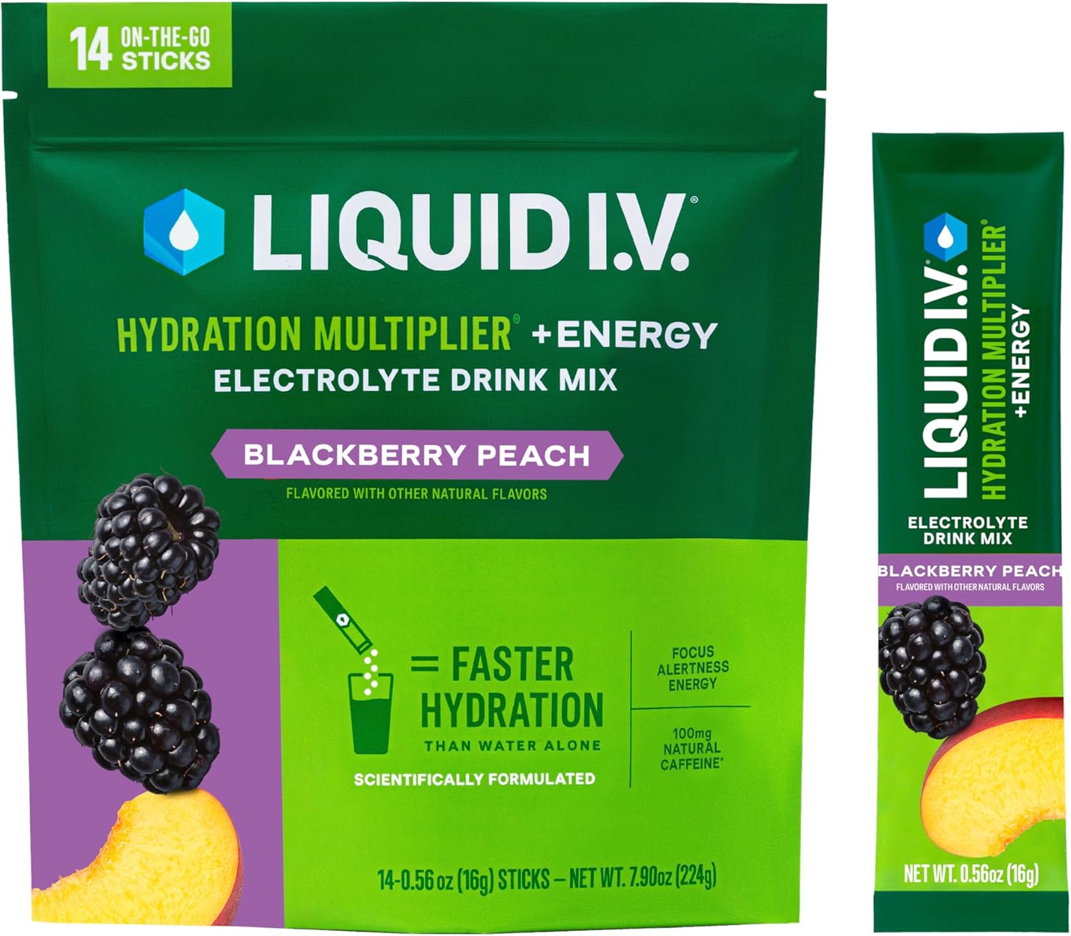 Liquid I.V.® Energy + Hydration Multiplier - BlackBerry Peach Electrolyte Powder Drink Mix (1 Pack, 14 Servings) - BoostGo Australia