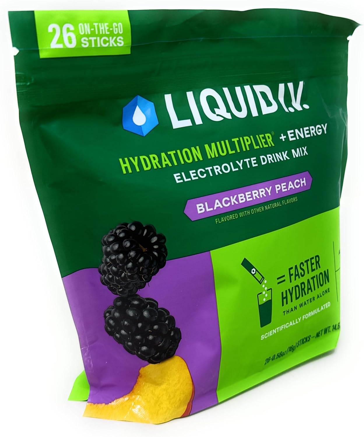 Liquid I.V. Hydration Multiplier + Energy Drink Mix, BlackBerry Peach - 26 Pack for Lasting Hydration and Energy Boost