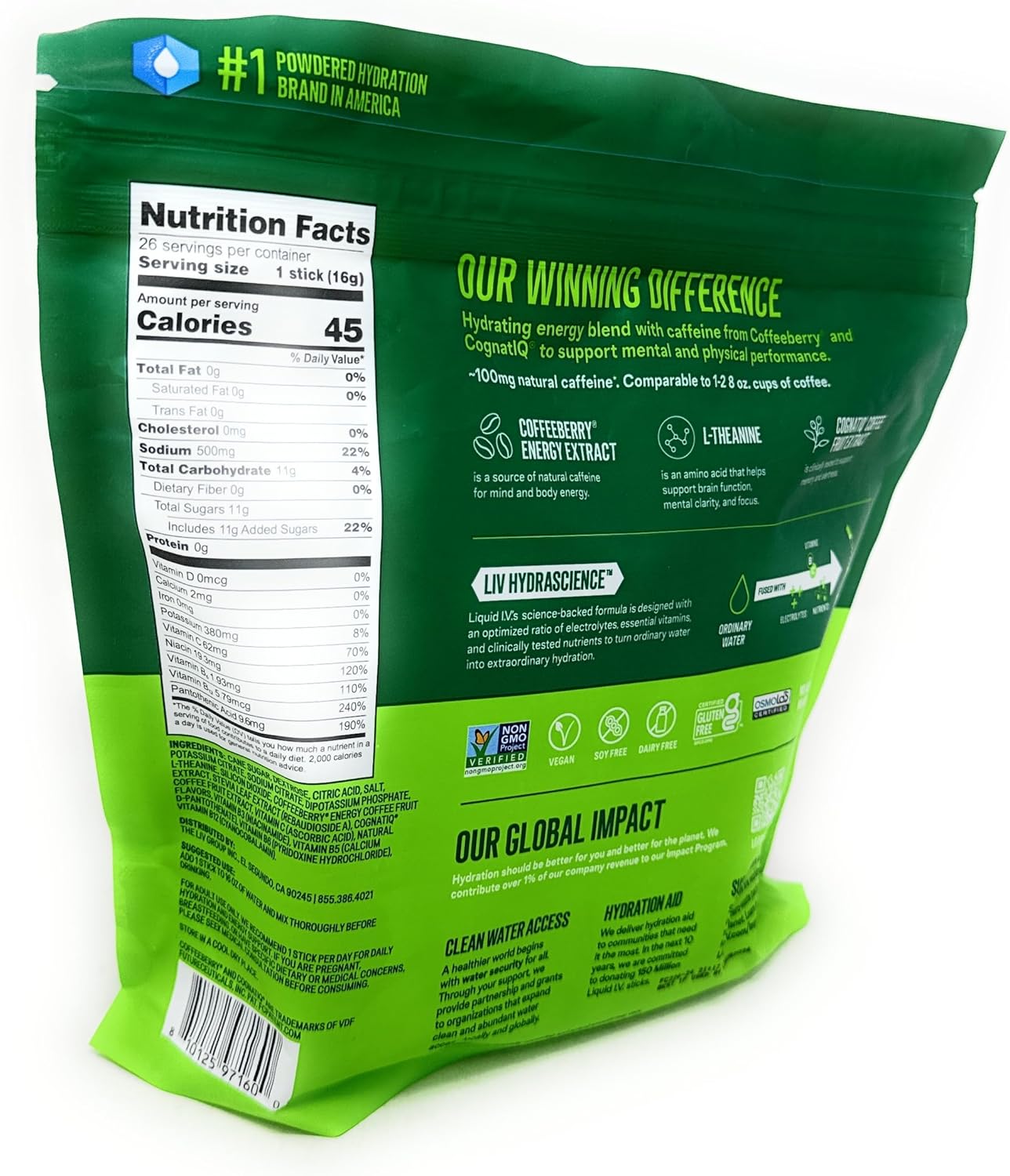 Liquid I.V. Hydration Multiplier + Energy Drink Mix, BlackBerry Peach - 26 Pack for Lasting Hydration and Energy Boost