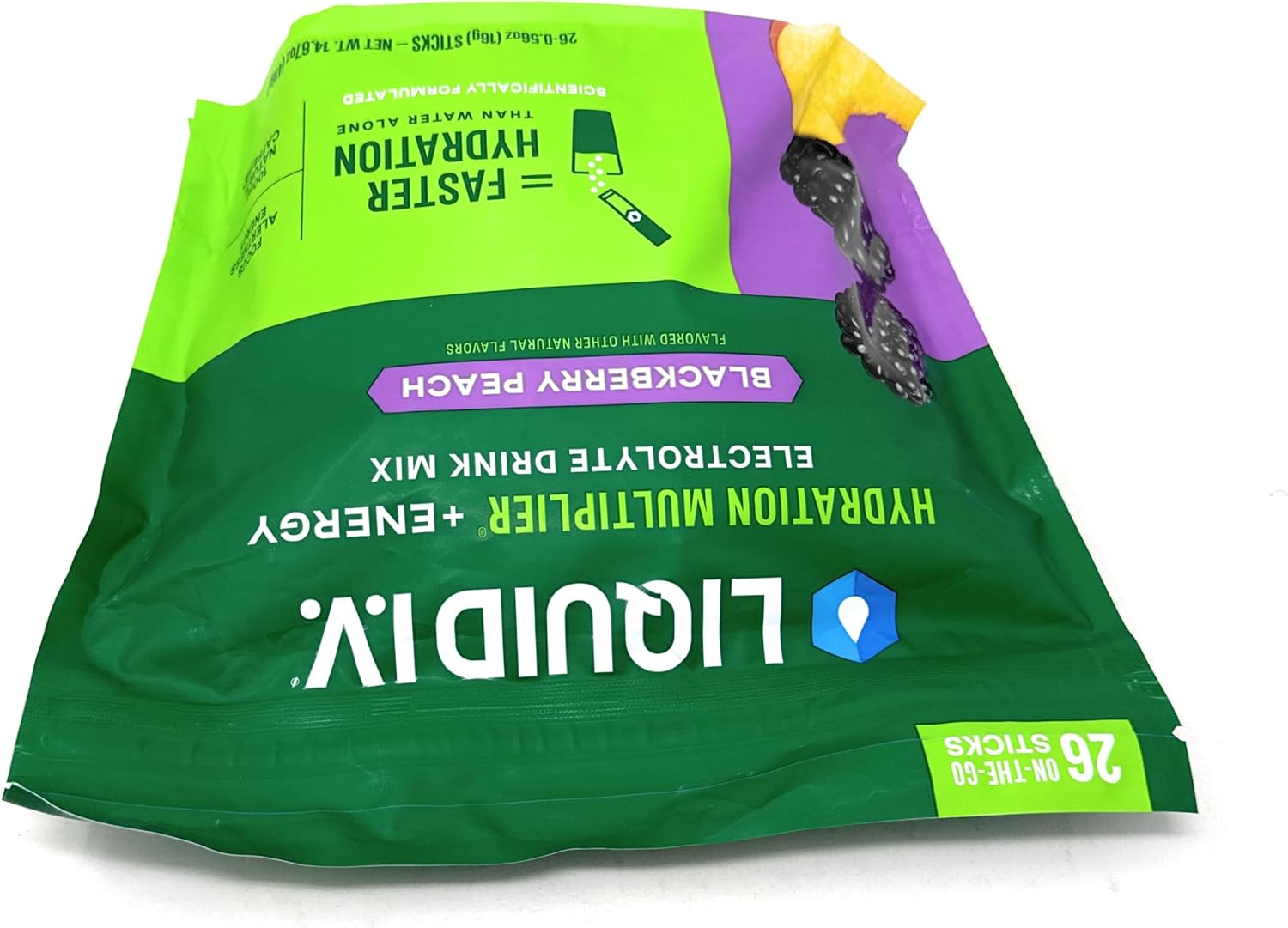 Liquid I.V. Hydration Multiplier + Energy Drink Mix, BlackBerry Peach - 26 Pack for Lasting Hydration and Energy Boost